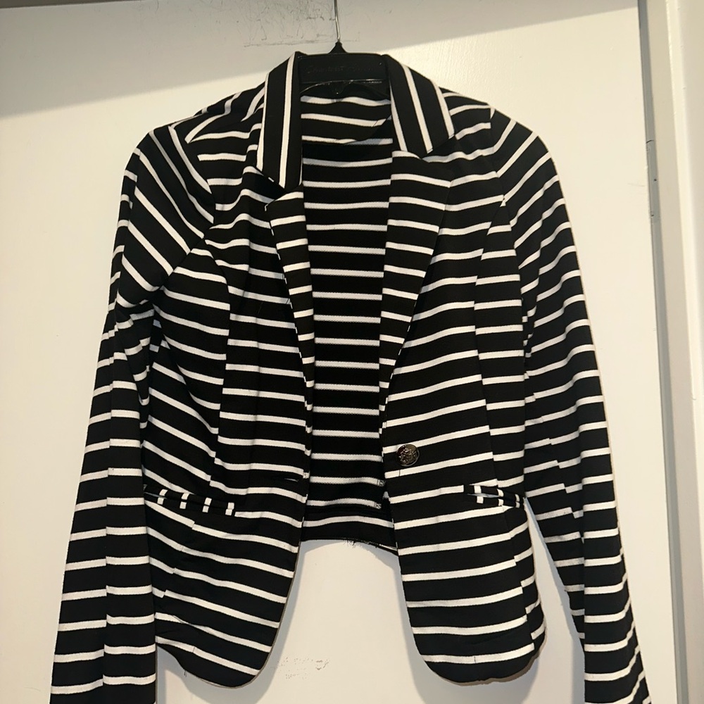 Striped Black and White Women's Blazer Size M